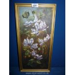A gilt framed Oil on canvas of flowers, no visible signature 9¾" x 19¾".