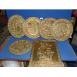 A box of brass wall plaques (6) depicting ships etc.