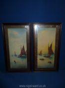 Two framed and mounted Watercolours of sailing scenes titled 'Outward Bound' and 'Silvery Dawn',