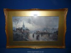 A framed print titled 'The Market Place' signed F. Arnold, 23'' x 15'' high.