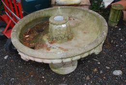A large concrete fountain, some damage, 38" diameter x 23" high.