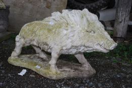 A concrete figure of a Wild Boar, painted, 21" tall.