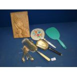 A quantity of miscellanea to include two hand mirrors, brush, crumb tray,