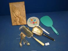 A quantity of miscellanea to include two hand mirrors, brush, crumb tray,