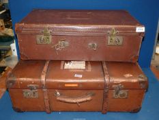 A vintage travel case with bentwood supports and brass fittings plus another vanity case with