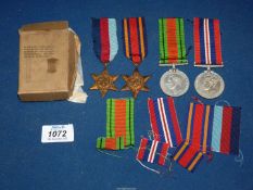 Four World War II War medals; 1939-45 Star, Burma Star, Defence medal and World War medal 1939-45,