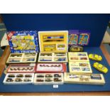 A box of model cars and models to include Corgi 'Weetabix', Corgi 'Cadburys', Days Gone,