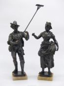 (Jacques Limousin 1920 - 30) a fine pair of Bronze figures of a lady gardener (13 3/4'') and her
