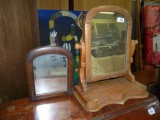 A lightwood dressing table Mirror, 18" tall, plus a wall mirror, 10 1/2" x 9".