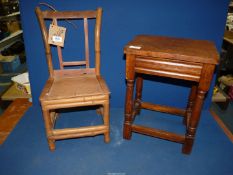 A child's bamboo chair, 21" tall and a small dark wood occasional table, 16" tall.