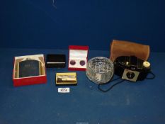 A small quantity of miscellanea including cased Kodak Brownie 127 camera, hip flask,