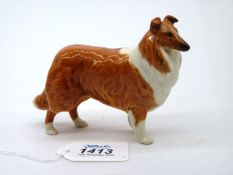 A Beswick Rough Collie in brown and white colours 3 1/2" tall and 4 1/2" long.