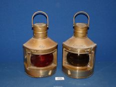A pair of Ship's Lanterns, Port and Starboard, 9'' tall, (one dented).