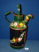 A Bargeware hand painted watering can, 18'' tall, base missing.