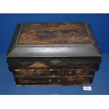 A 19th c Japanese lacquered box with attractive landscape to lid, 16'' x 10'' x 10'',