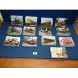 A box of vintage bus and train postcards, approx. 650, (unused).