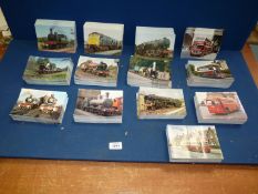 A box of vintage bus and train postcards, approx. 650, (unused).