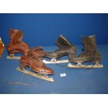 Two pairs of vintage Harrod's Ice skates, size 6, blade no. 72 and no. 43.