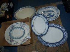 A quantity of blue and white meat plates including Masons, Old Chelsea, 'Birchwood Bonanza',