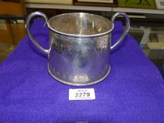 A large Silver sugar basin with two handles having a crest to front of a bird with 'Sperandum',