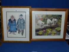 A large framed Print depicting an elderly couple, signed lower left Oprosz,