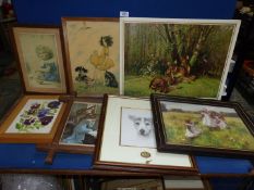 A quantity of Prints to include a framed Vernon Ward Print depicting deer, framed 'Wild Flowers',