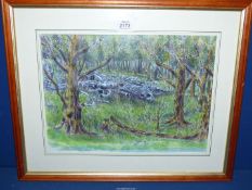 A framed and mounted Print 'Lost in The Black Forest' depicting the remains of a Bomber in the