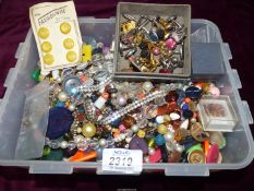 Ten pairs of cufflinks and one pair of earrings, plus a box of beads and buttons.