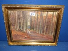 A gilt framed Watercolour signed lower right Sam Garratt depicting two figures and a dog on a
