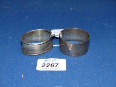 Two silver napkin rings, Birmingham 1983 and 1958, 39 gm.