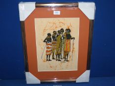An Oil painting on fabric of African ladies, signed J. Biferamvnda.