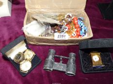 A quantity of mixed jewellery including cufflinks, necklaces, Timex watch a/f, mini binoculars,