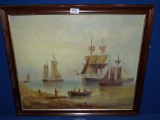A framed Oil on canvas by T. Weddel depicting a Maritime scene.