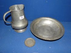 A Pewter jug and bowl with French marks to bases.