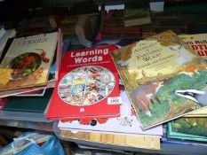 Two tubs of books including The Animals of Farthing Wood, Learning Words, Alan Carr, Curries etc.