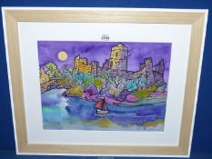 A framed and mounted Watercolour depicting Pembroke Castle,