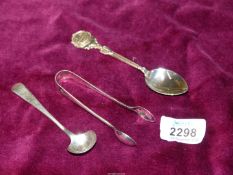 A Georgian silver mustard Spoon and Silver sugar nips, Sheffield,