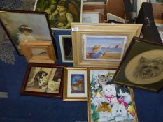 A quantity of Prints to include Cats and dogs, children on a beach, child with a donkey etc.