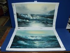 Two unframed Oil on canvas depicting Seascapes with rolling waves and seagulls.