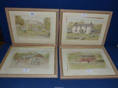 Four framed and mounted coloured Charcoal drawings of various country scenes by Ruth Nicholas.