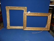Two picture frames, no glazing or backing, one gilt, aperture size 18" x 10 1/2",