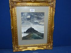 A gilt framed and mounted Watercolour depicting Mont Saint Michel, Normandy, 14 1/2" x 17 1/2".