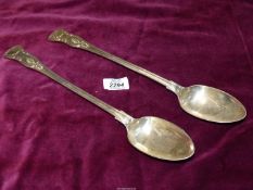 A pair of plated basting Spoons in Kings pattern.