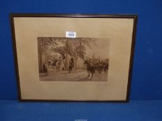 A framed Sam Garrett Print depicting King Charles and entourage leaving castle gates,