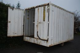 A single axle Trailer-type steel container/store having a pair of barn-type access doors to the