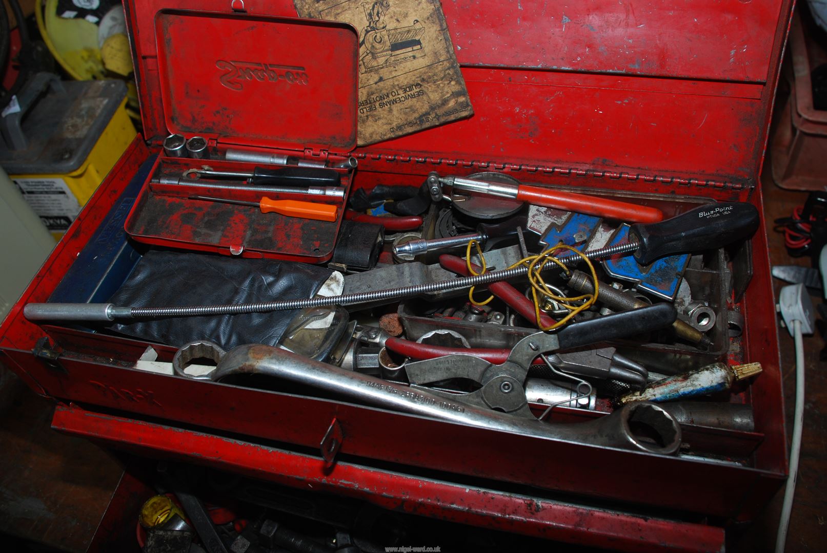 A red Par-X toolbox with three drawers and lift-up lid top compartment, - Image 2 of 5