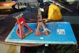 A cover plate and a pair of 2 tonne axle stands.