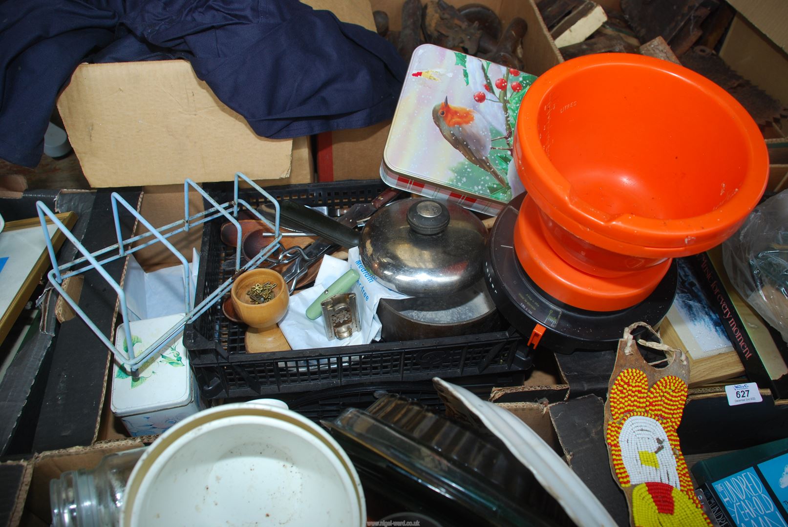 Three boxes of miscellanea including china, cutlery, books, moustache spoon etc. - Image 2 of 2