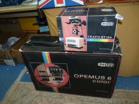 A Meopta Opemus 6 Colour photographic Enlarger, boxed, including a boxed Trafo ST-100 transformer.