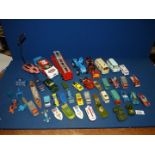 A quantity of toy cars including Matchbox, Dinky etc including Ford Tractor, submarine,